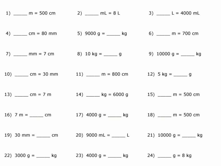 Metric Conversion Practice Worksheets
