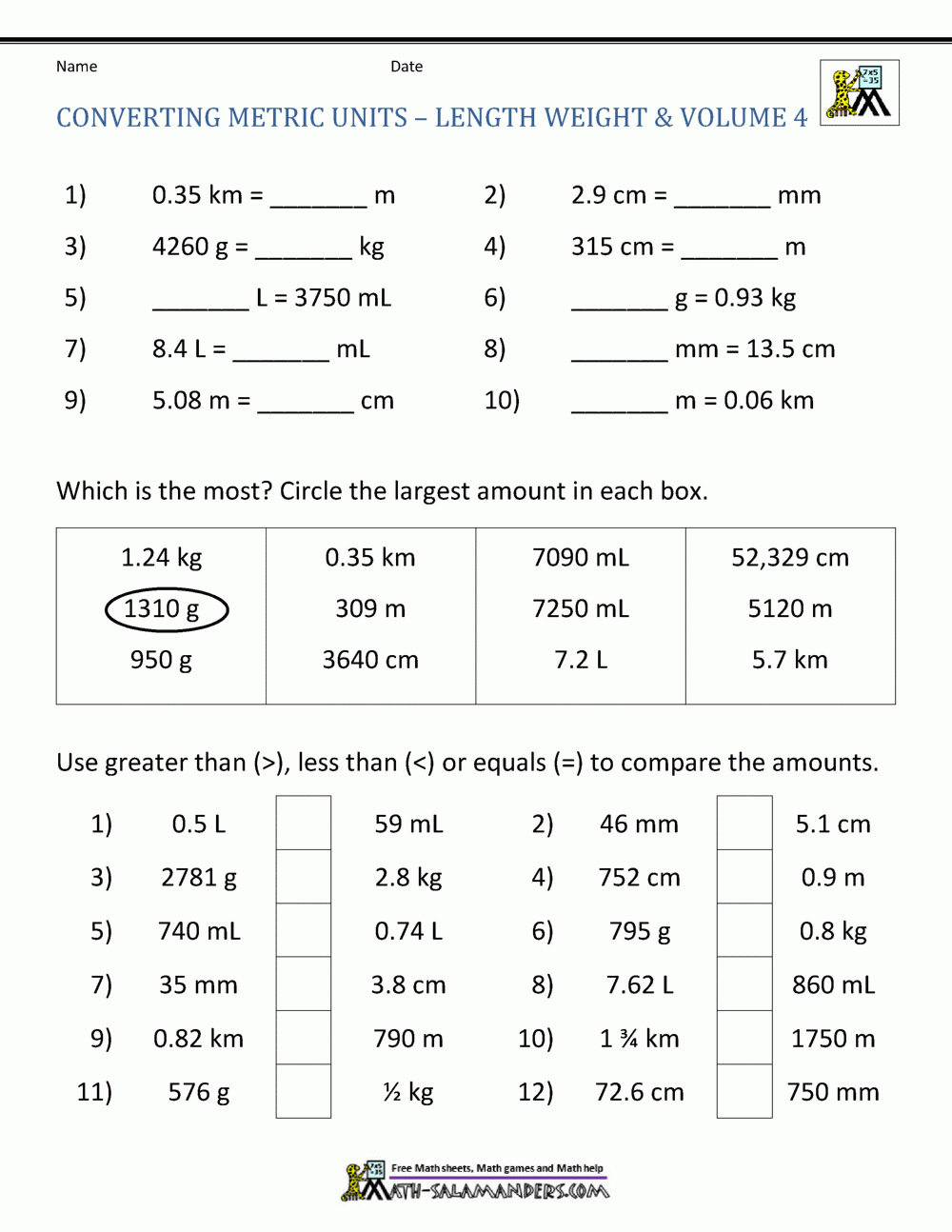 Metric Conversion Worksheet Worksheets Library