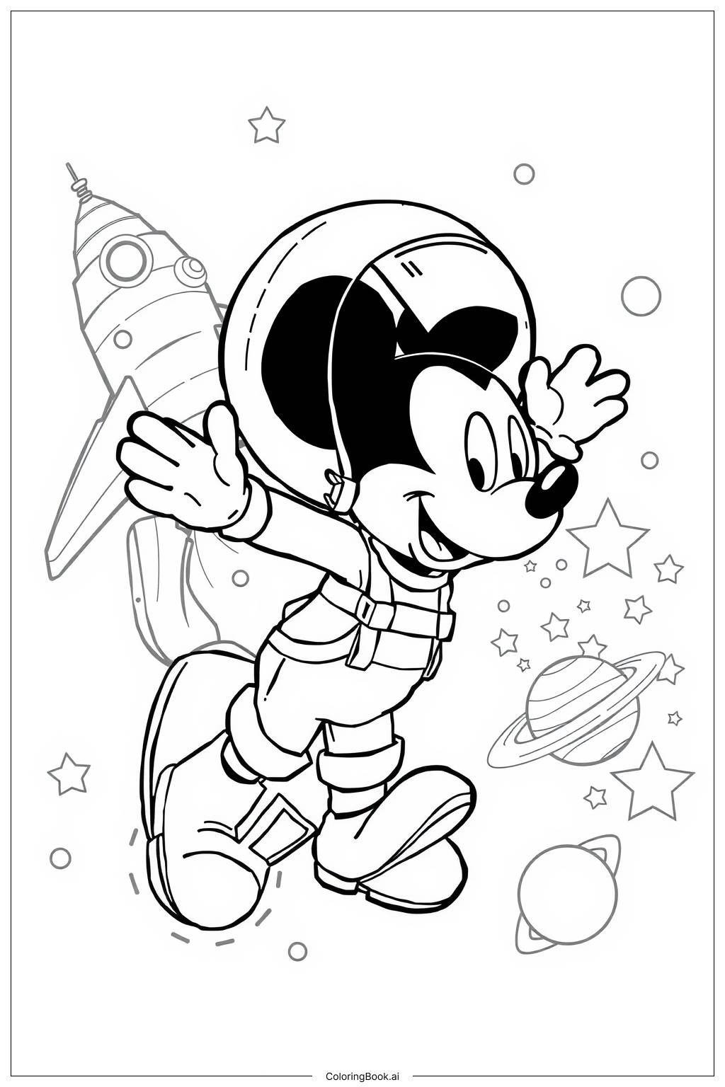 Mickey Mouse Clubhouse Space Journey Coloring Page Free PDF PNG Printable 