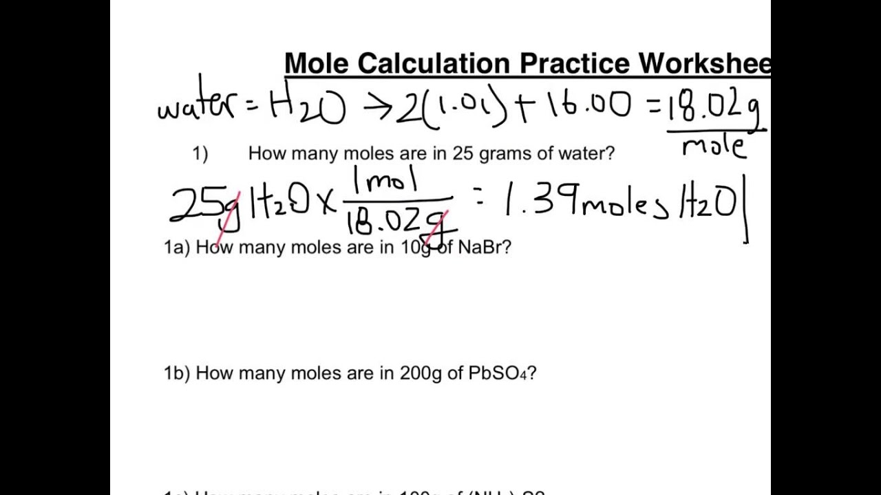mole to mole calculation practice worksheet