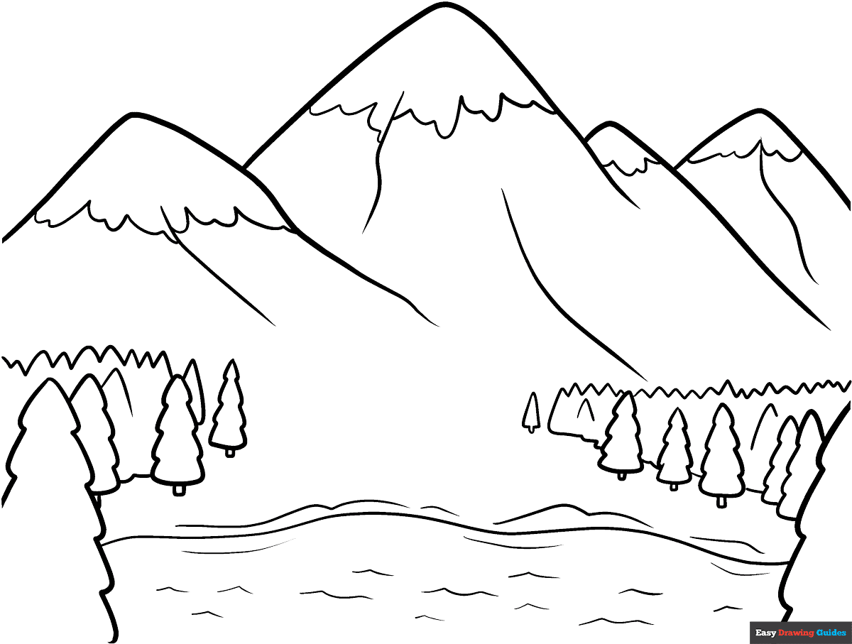 Mountains Coloring Page Easy Drawing Guides