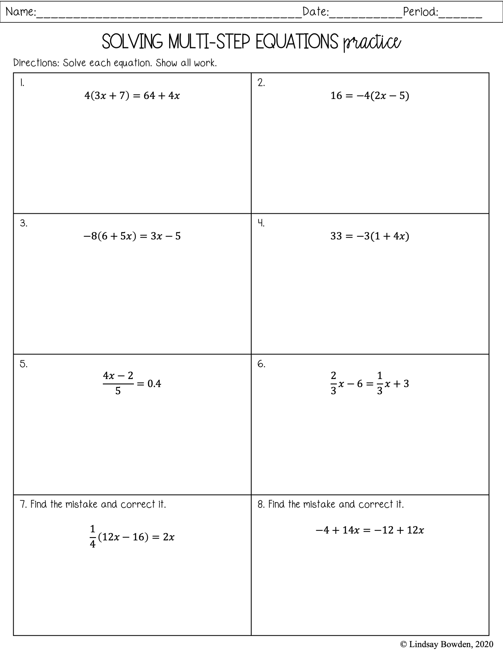 solving multi step equations worksheet solving multi step equations worksheet