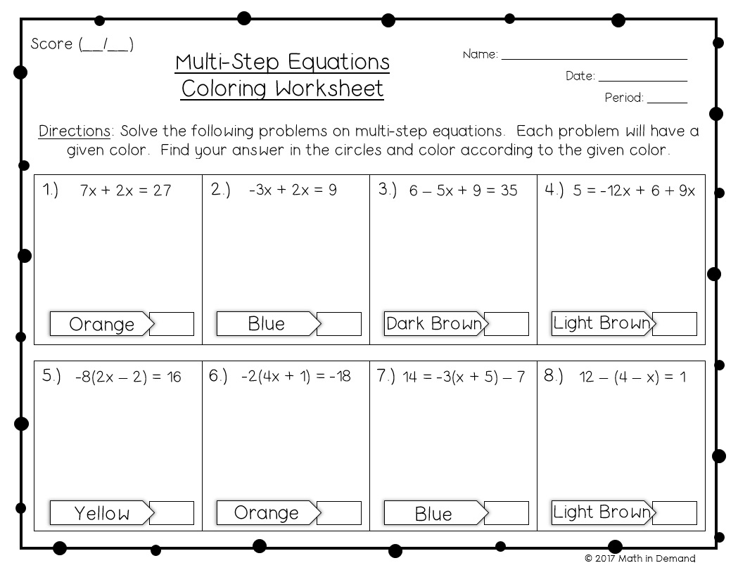 multi step equations worksheet