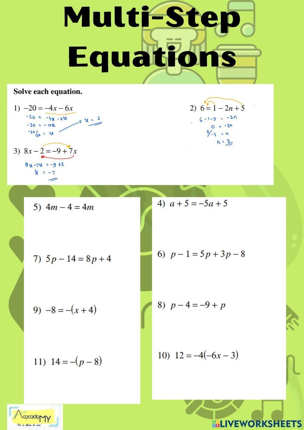 multi step equations worksheets