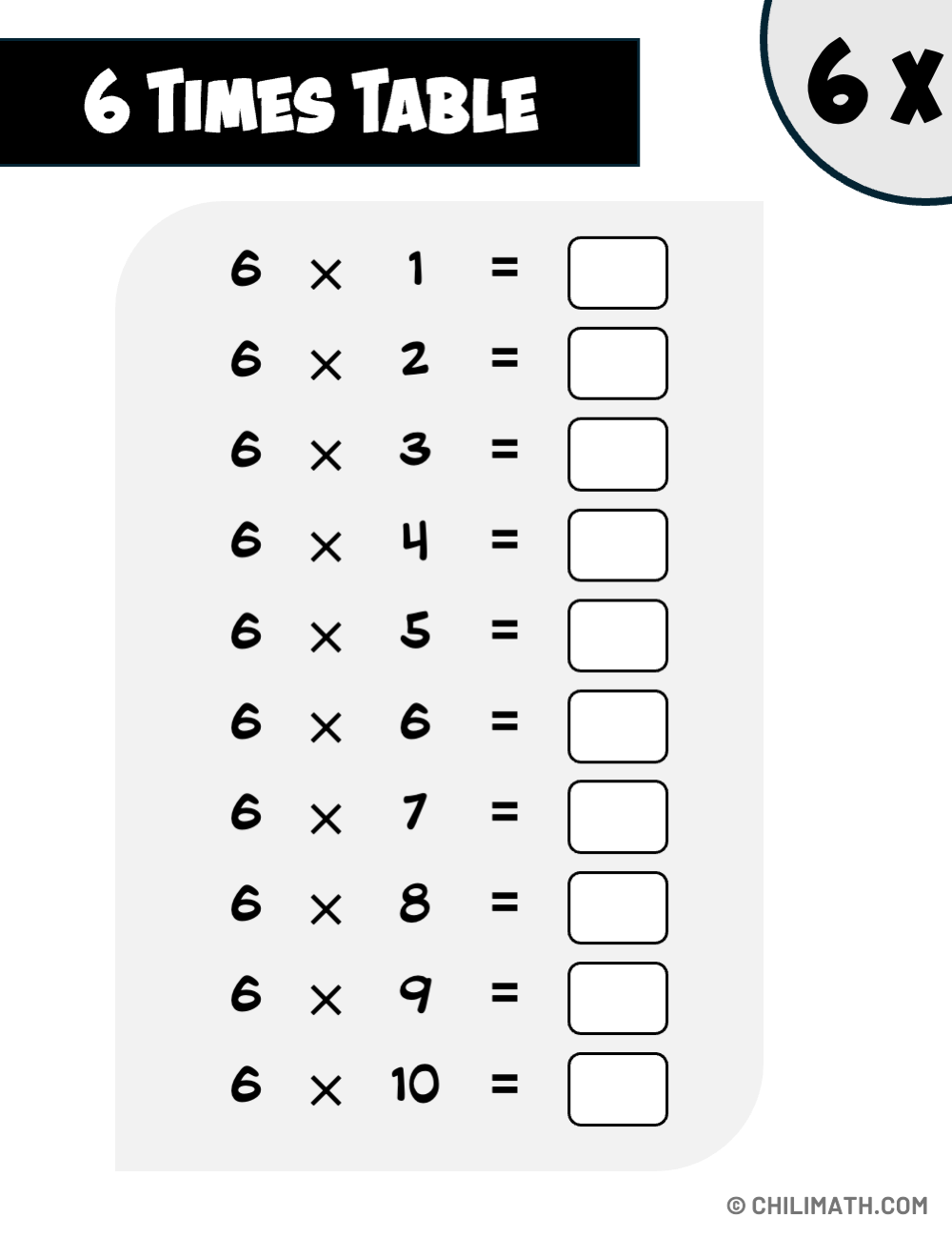 6 times table worksheet
