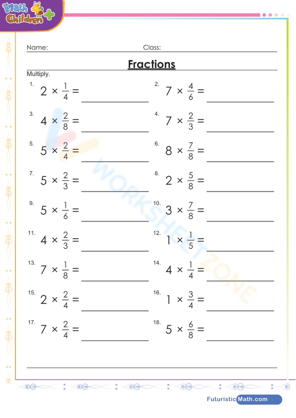 multiplying fractions by whole numbers worksheets