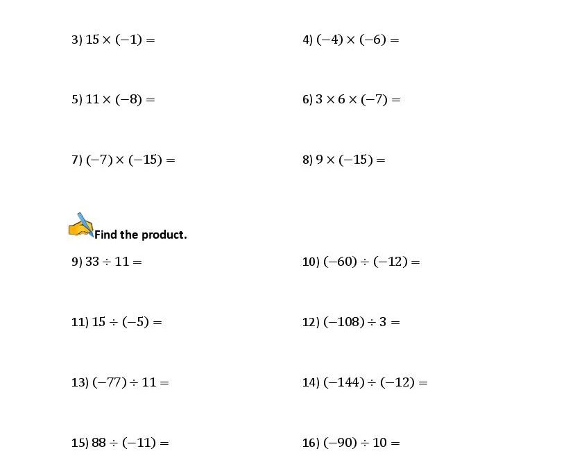 Multiplying And Dividing Integers Worksheets