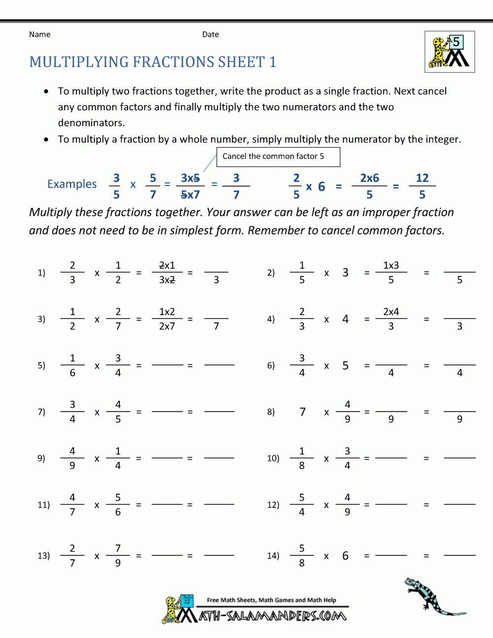 4th grade fraction worksheets