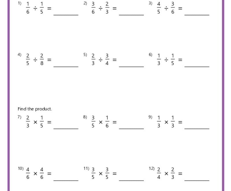 Multiplying Fractions Worksheets
