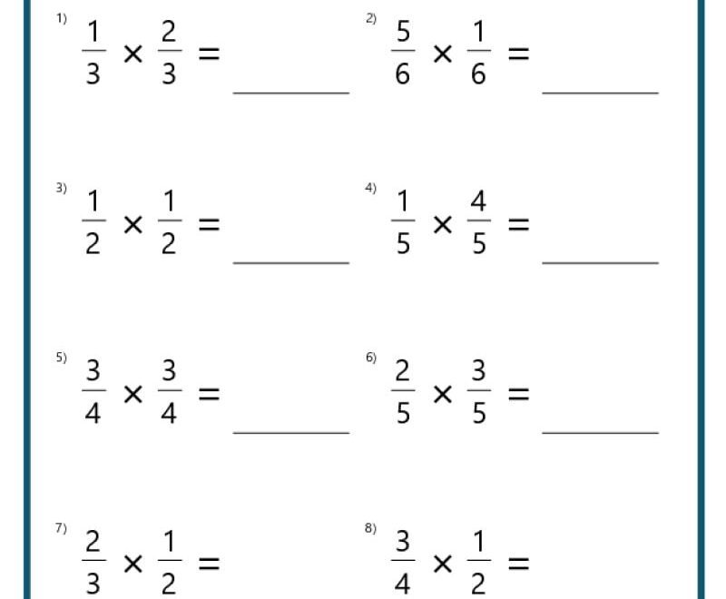 Multiplying Fractions Worksheets