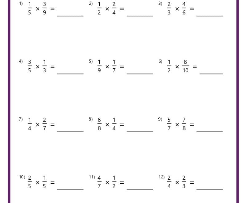 Multiplying Fractions Worksheets
