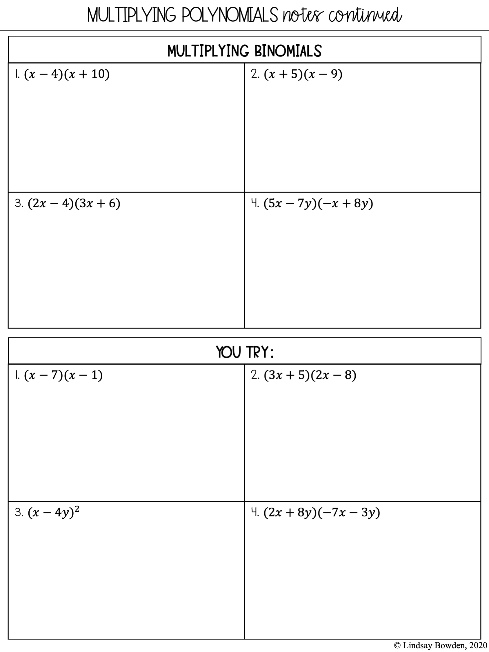 Multiplying Polynomials Notes And Worksheets Lindsay Bowden Worksheets Library Multiplying Polynomials Notes And Worksheets Lindsay Bowden Worksheets Library