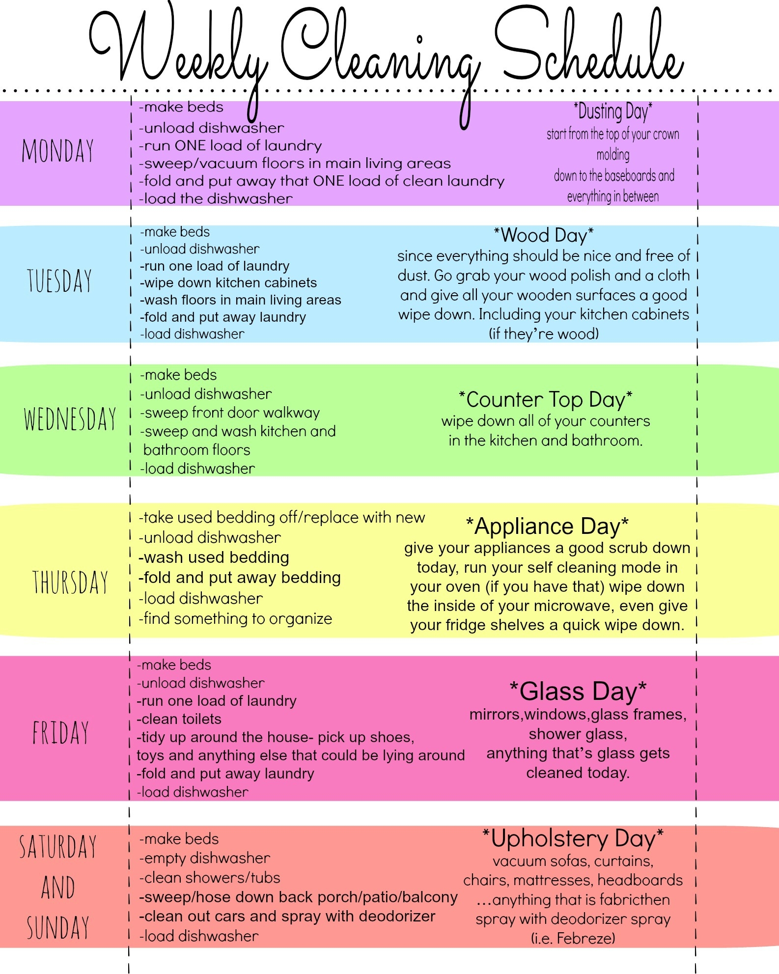 My Quirky Weekly Cleaning Chart Free Printable First Home Love Life My Quirky Weekly Cleaning Chart Free Printable First Home Love Life