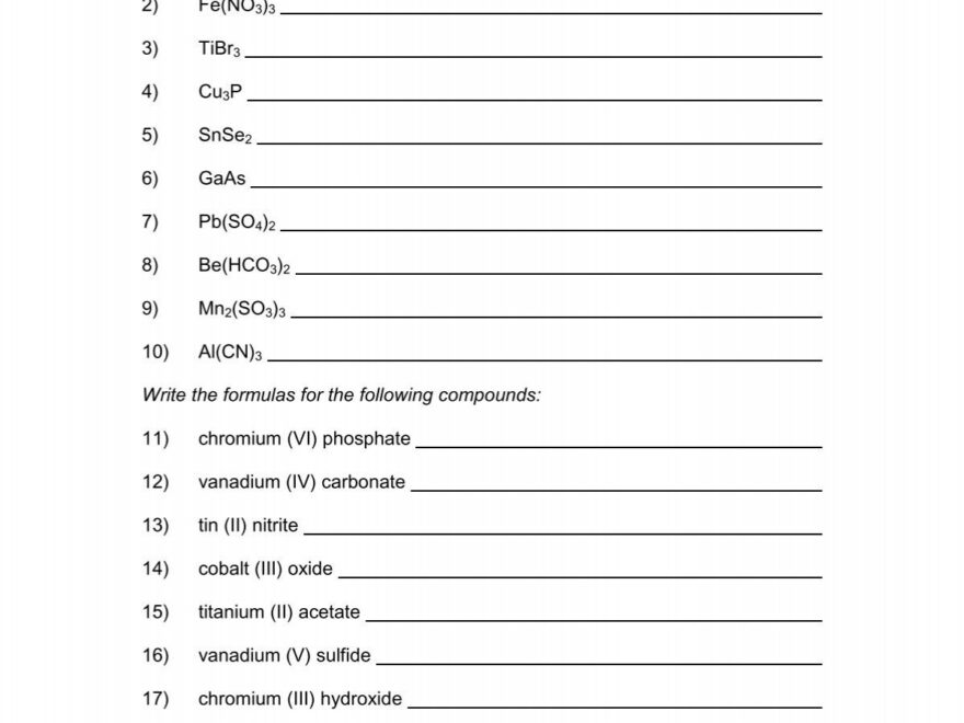 Naming Ionic Compounds Practice Worksheet Solutions
