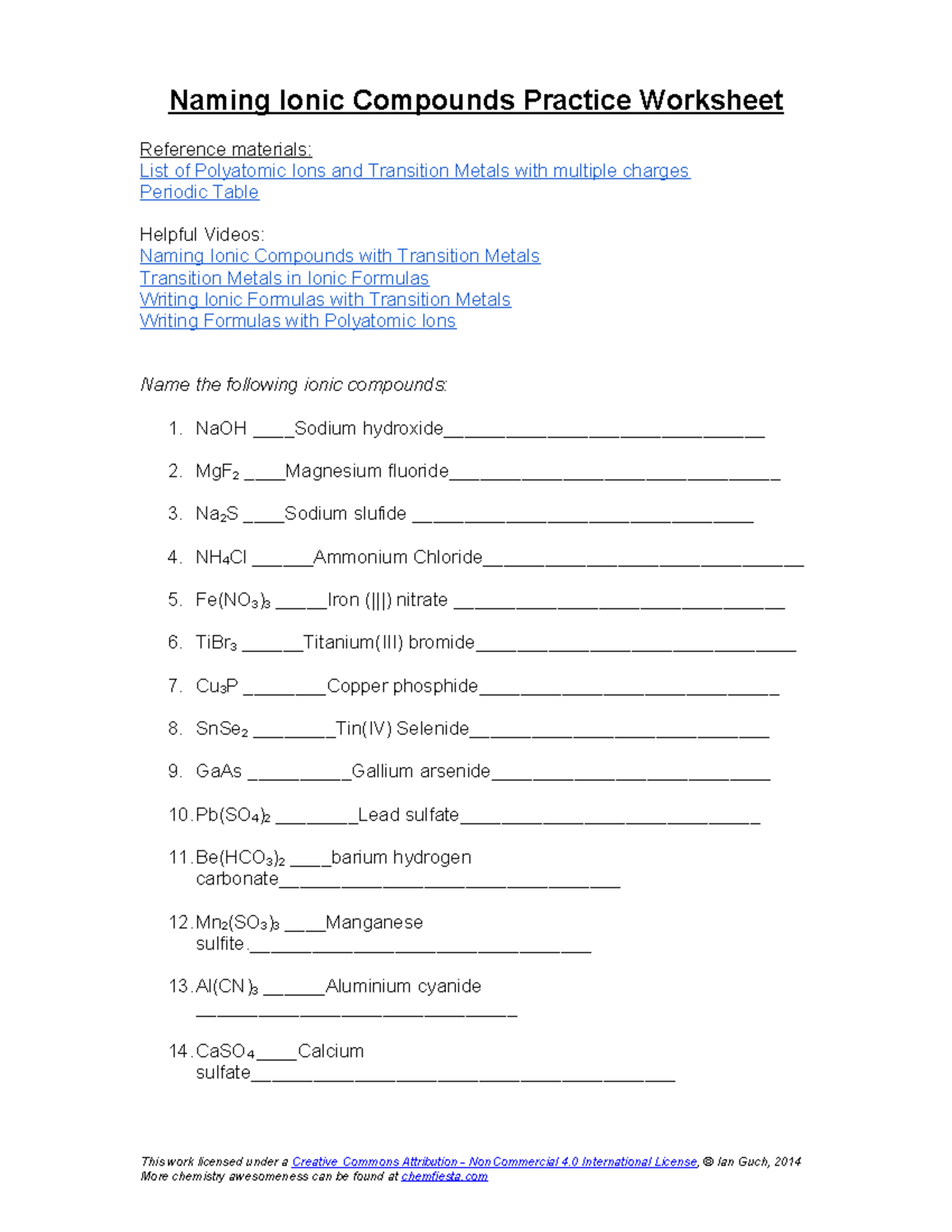 Naming Ionic Compounds Practice WS For Chemistry Course Studocu Naming Ionic Compounds Practice WS For Chemistry Course Studocu