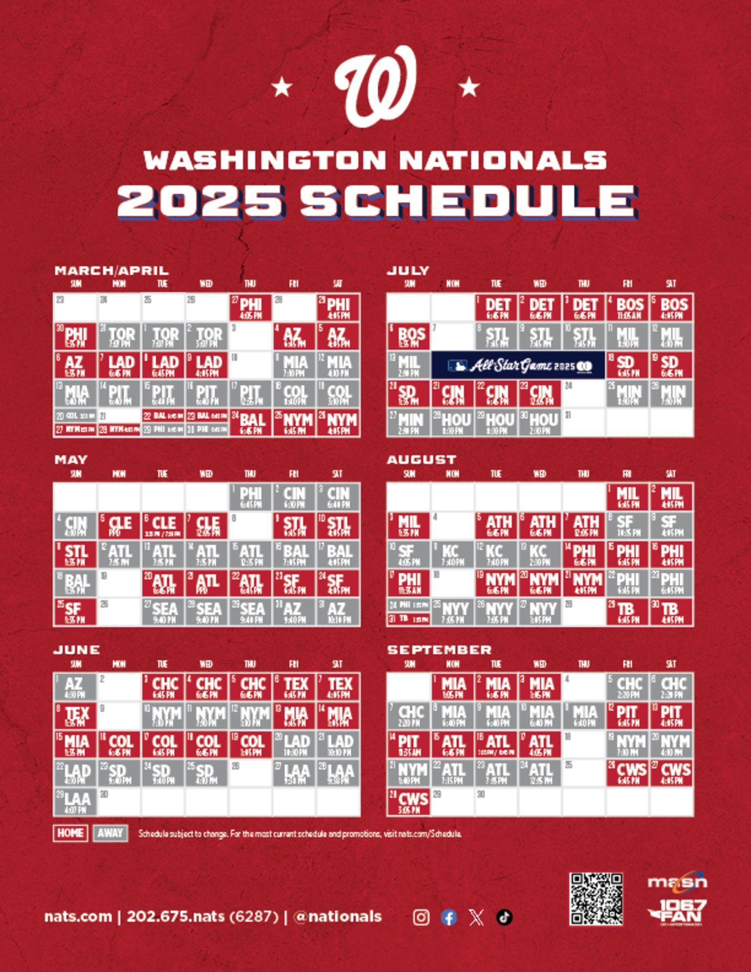 Nationals Printable Schedule Washington Nationals
