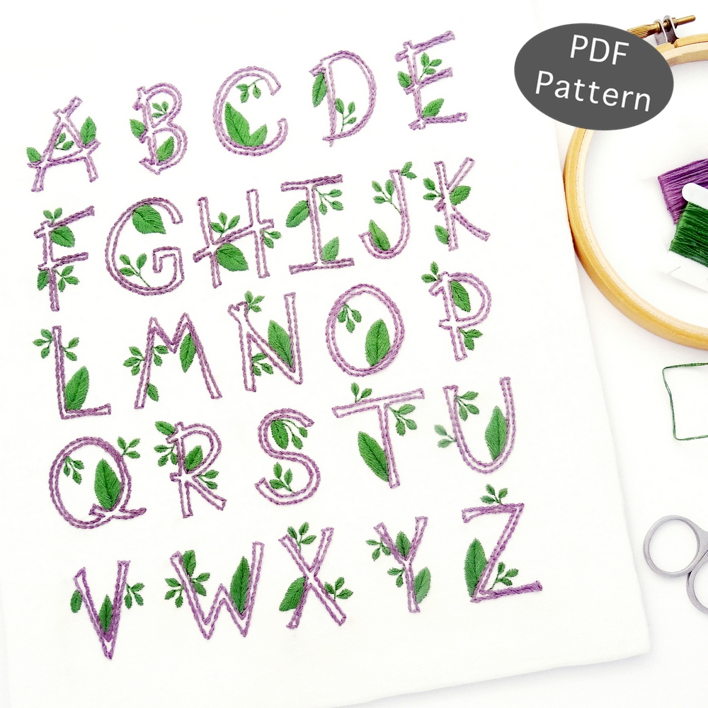 Nature Alphabet Hand Embroidery Pattern Wandering Threads Embroidery Nature Alphabet Hand Embroidery Pattern Wandering Threads Embroidery