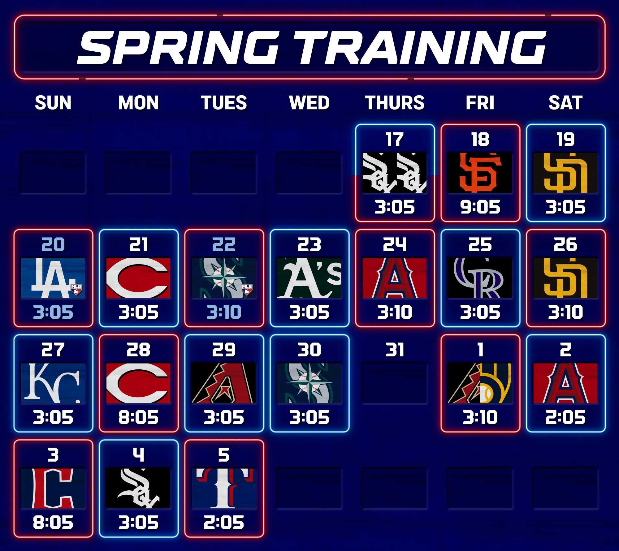 New 2022 Spring Training Schedule Marquee Sports Network Home Of The Cubs Bears Red Stars And Sky