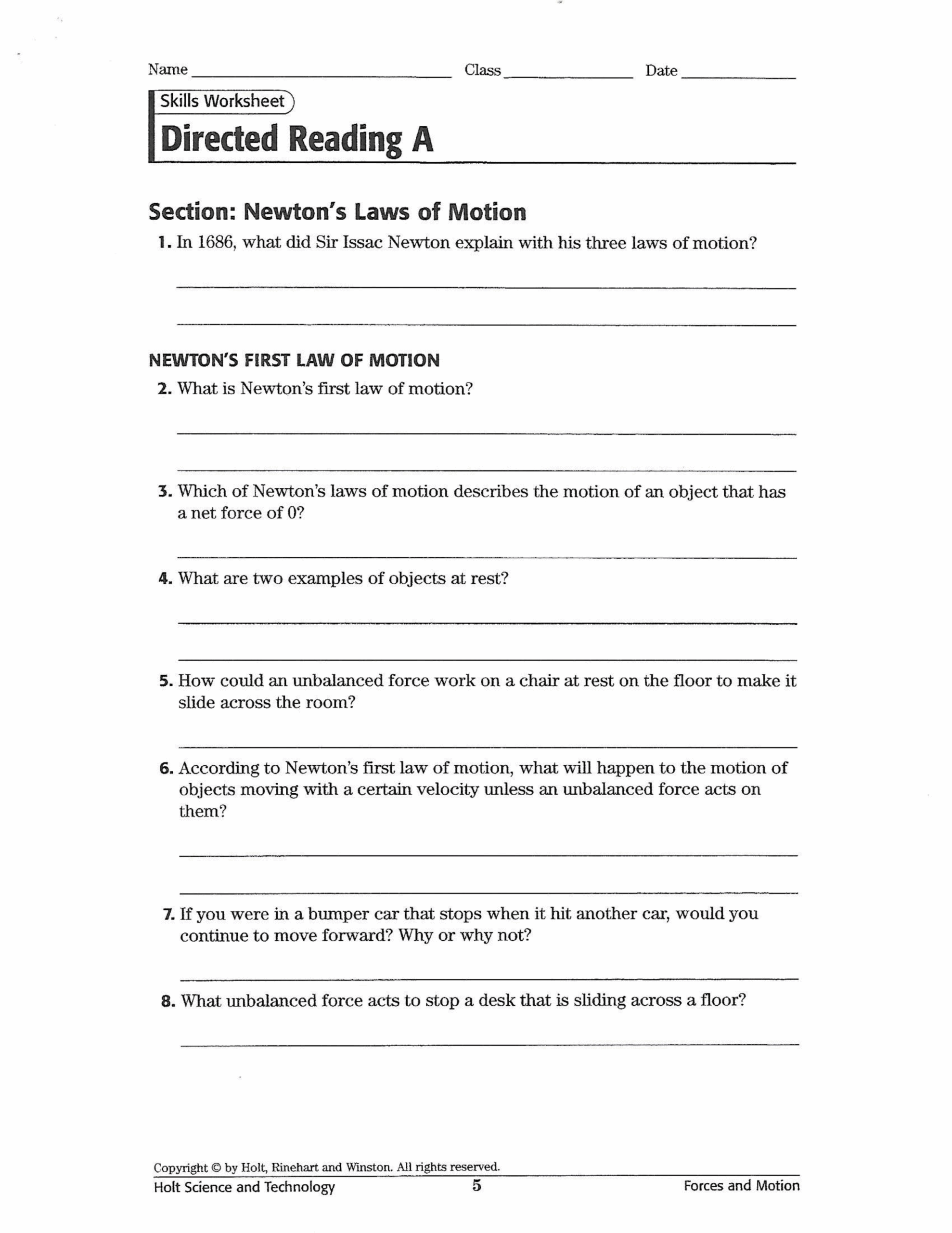 Newton s Laws Of Motion Worksheet Craig Fisher Library Formative