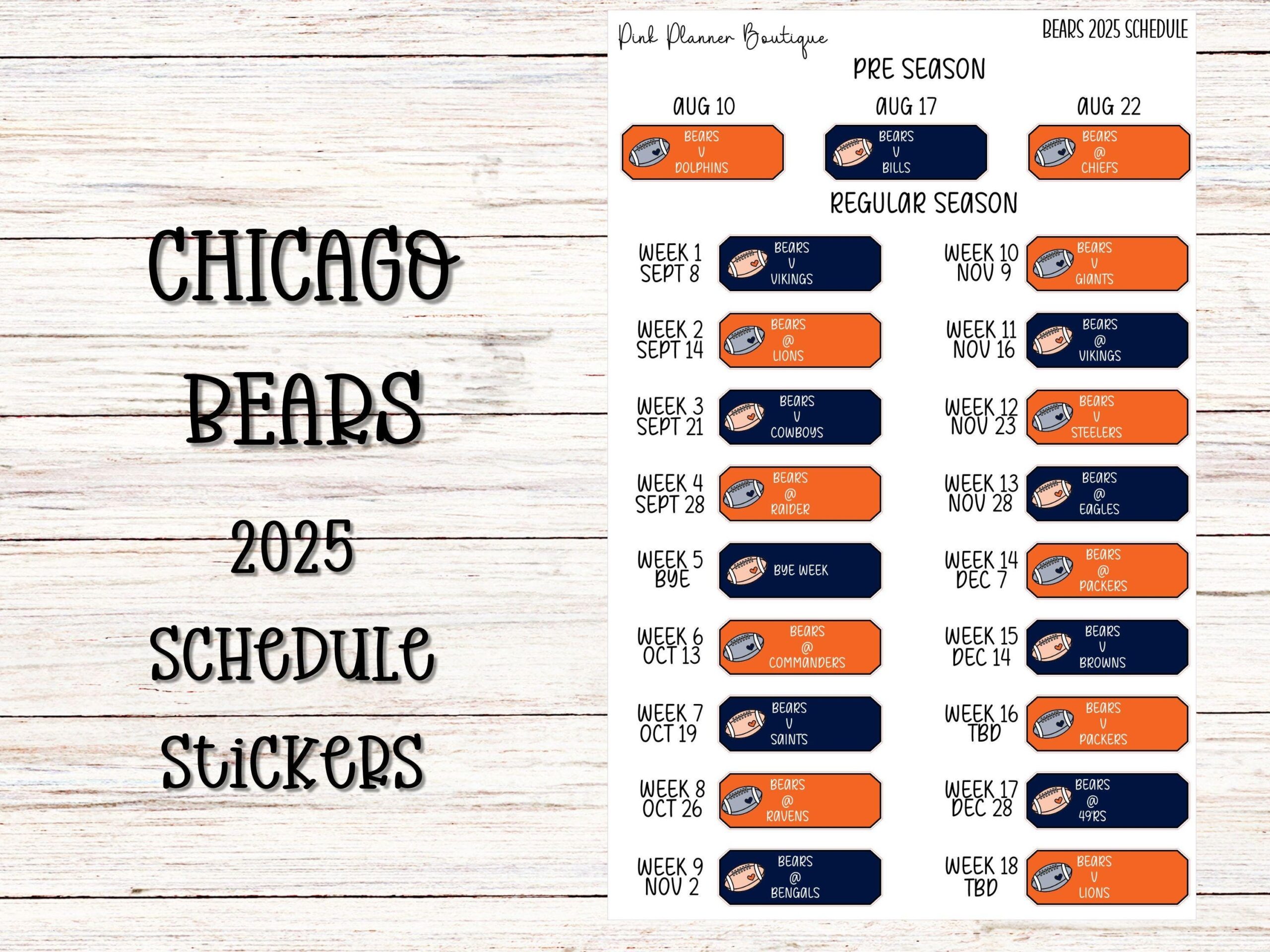 Nfl Bears Schedule Etsy Nfl Bears Schedule Etsy
