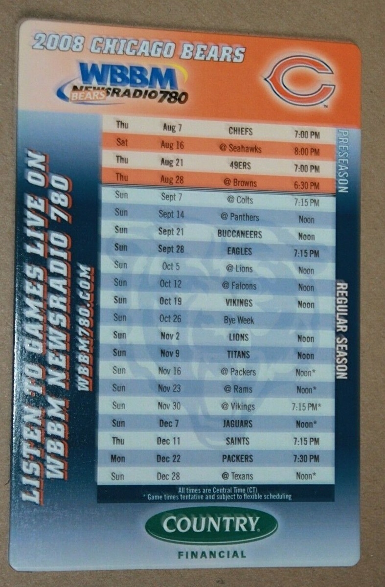 NFL Football Magnet Schedule 2008 Chicago Bears EBay NFL Football Magnet Schedule 2008 Chicago Bears EBay