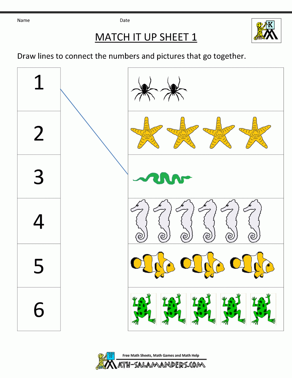 Number Matching Worksheets 1 10 Number Matching Worksheets 1 10