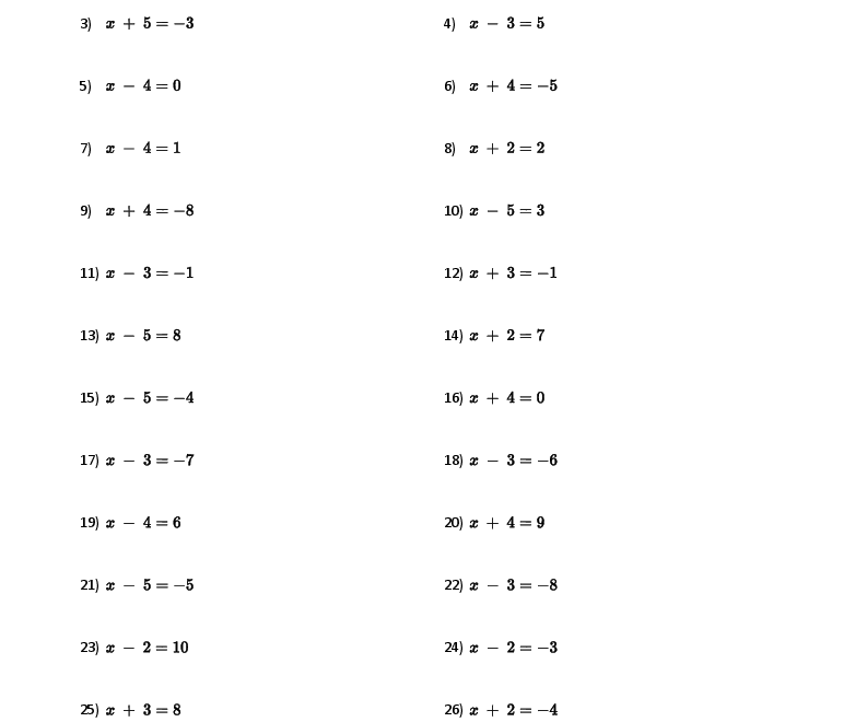 One Step Equations Worksheets