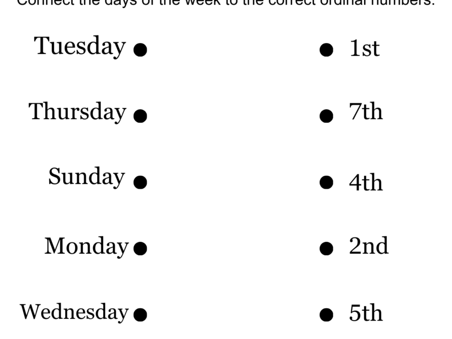 Ordinal Numbers Days Of The Week Worksheet Made By Teachers