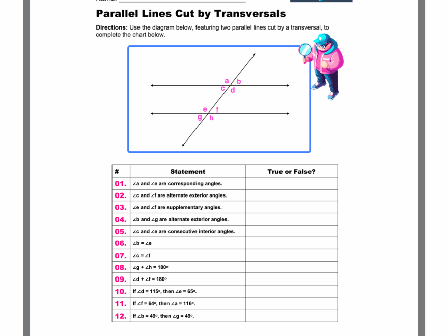 Parallel Lines Cut By A Transversal Worksheets Printable With Answers Mashup Math