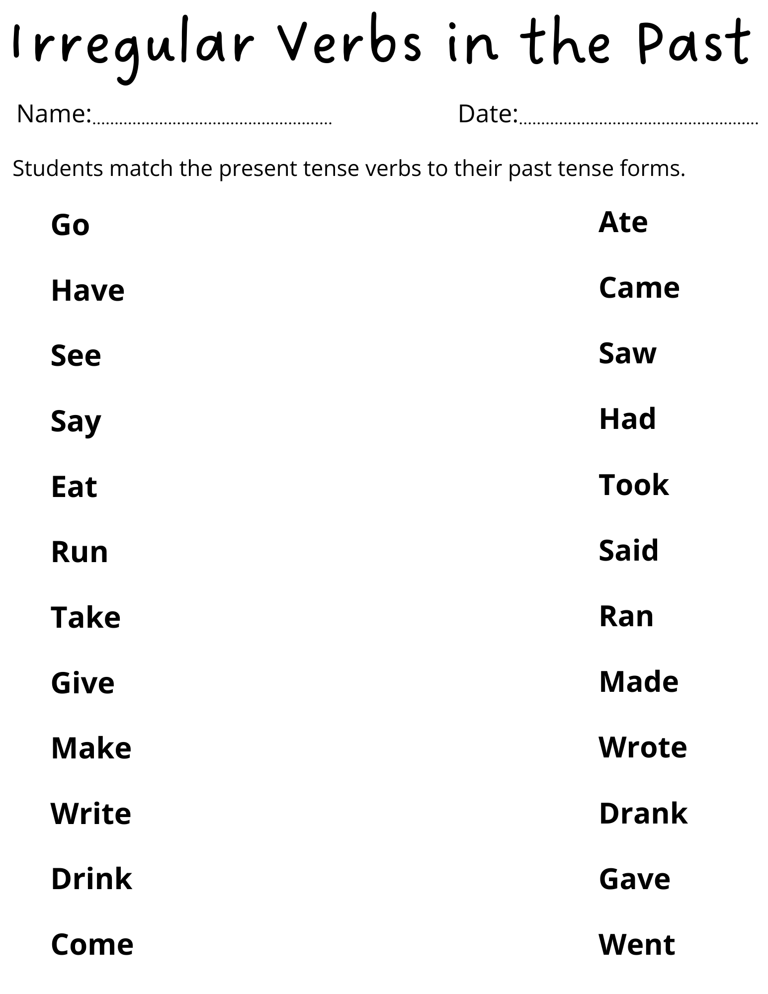 Past Tense Of Irregular Verbs Activities Worksheets For Grade 1 Made By Teachers