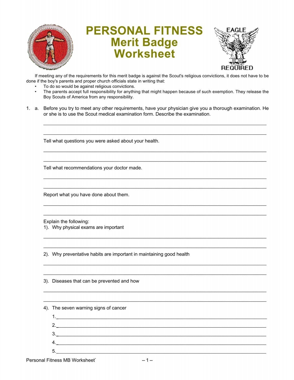PERSONAL FITNESS Merit Badge Worksheet Troop 655 PERSONAL FITNESS Merit Badge Worksheet Troop 655