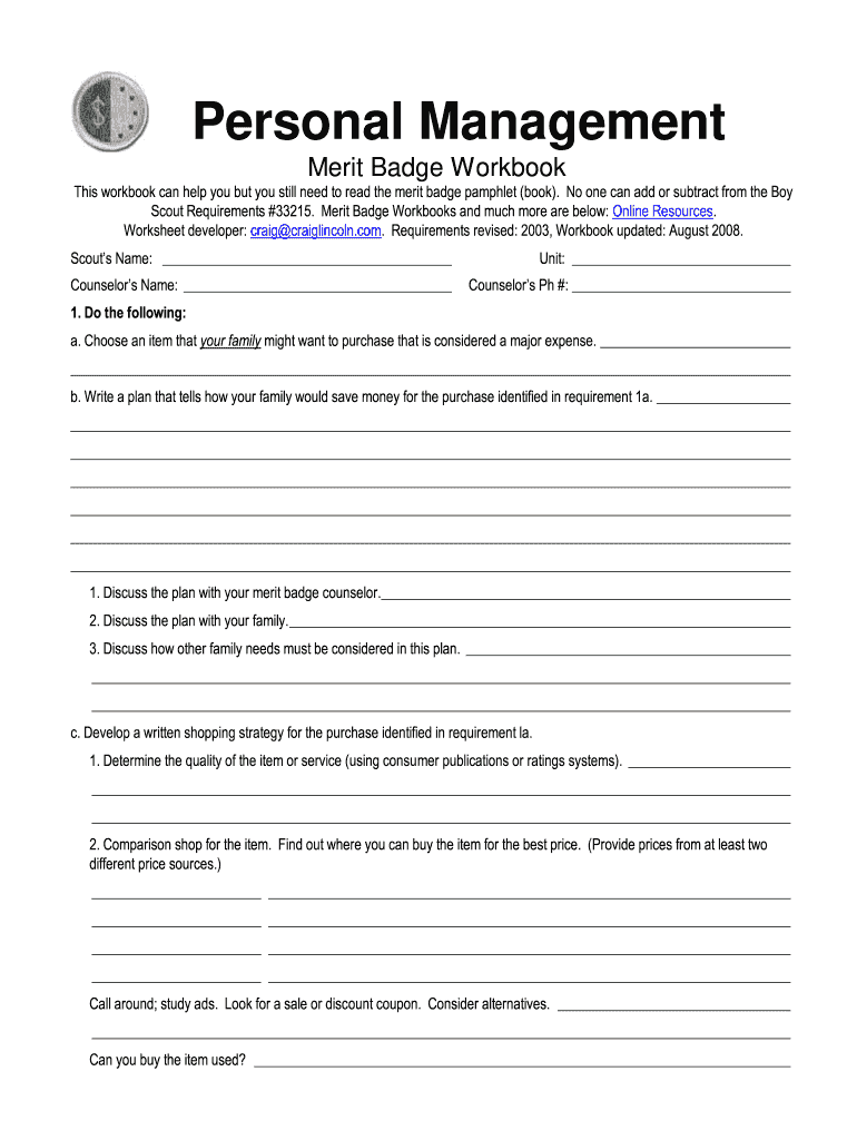 Personal Management Merit Badge Workbook Fill Out Sign Online Worksheets Library Personal Management Merit Badge Workbook Fill Out Sign Online Worksheets Library