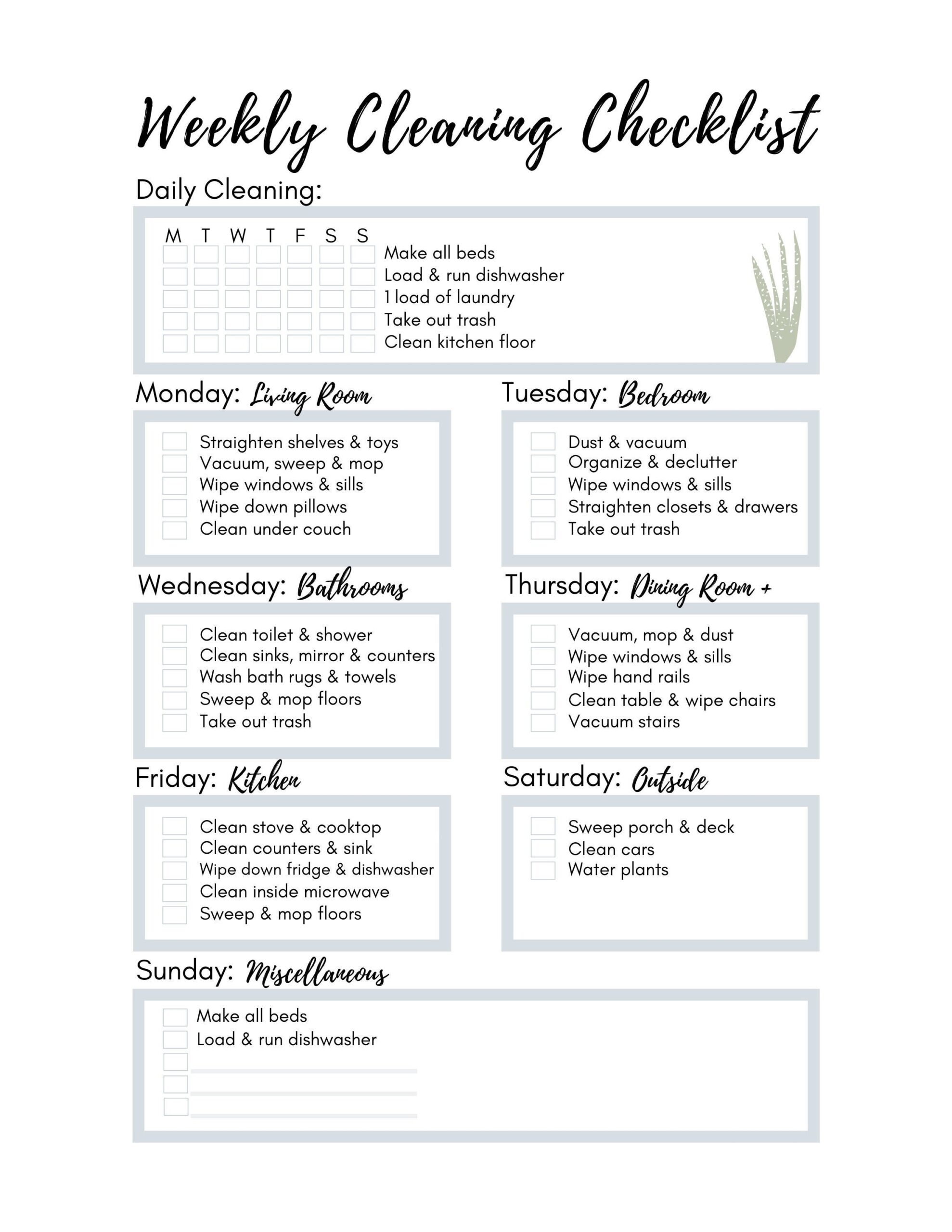 printable weekly cleaning schedule printable weekly cleaning schedule