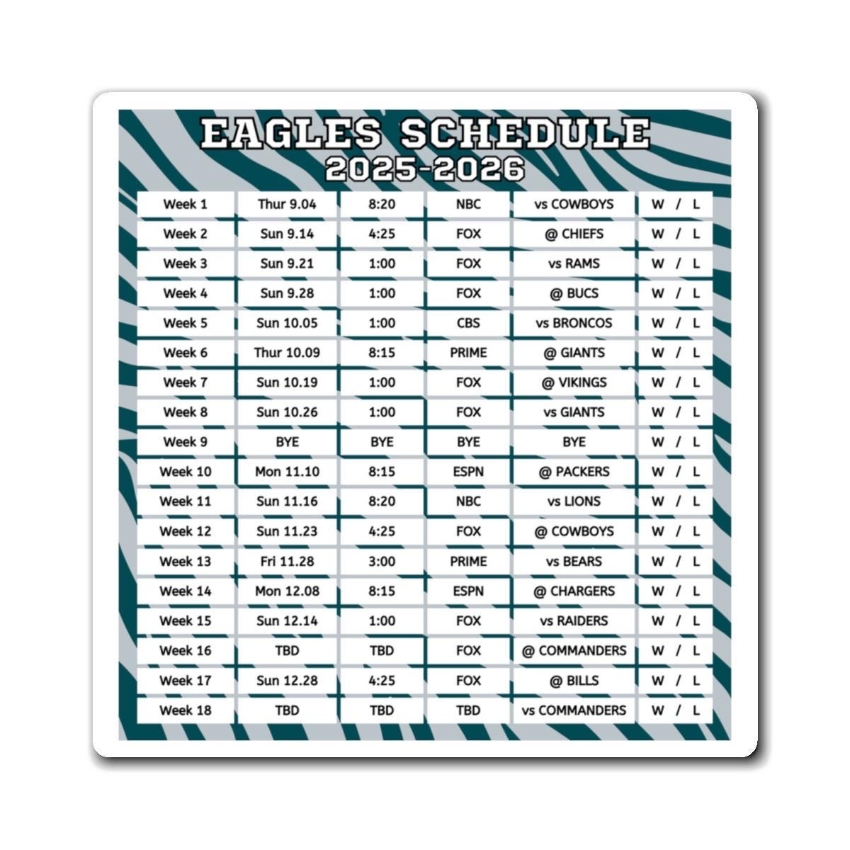 Philadelphia Eagles Schedule Magnet Etsy Philadelphia Eagles Schedule Magnet Etsy