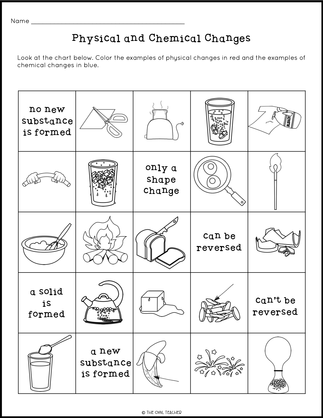 Physical And Chemical Changes Craftivity The Owl Teacher Worksheets Library