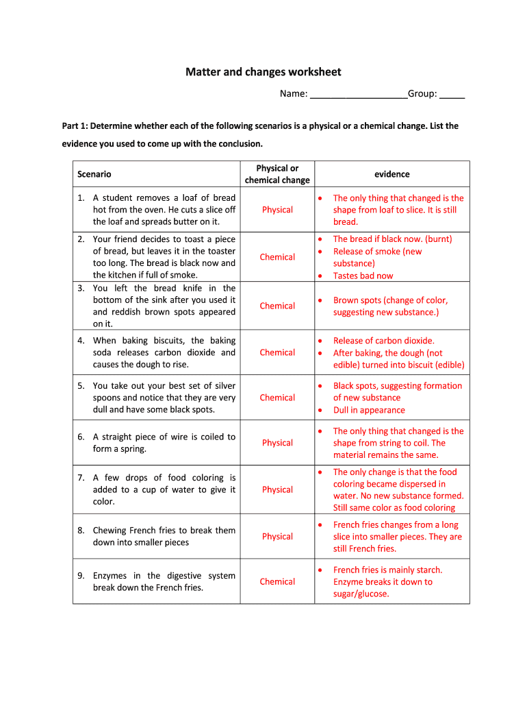 Physical And Chemical Changes Worksheet With Answers Fill Out Sign Online DocHub