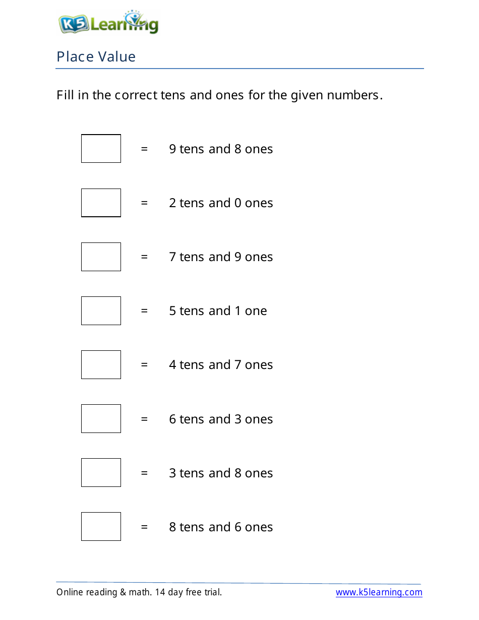 Place Value Worksheet With Answers K5 Learning Download Printable PDF Templateroller Place Value Worksheet With Answers K5 Learning Download Printable PDF Templateroller