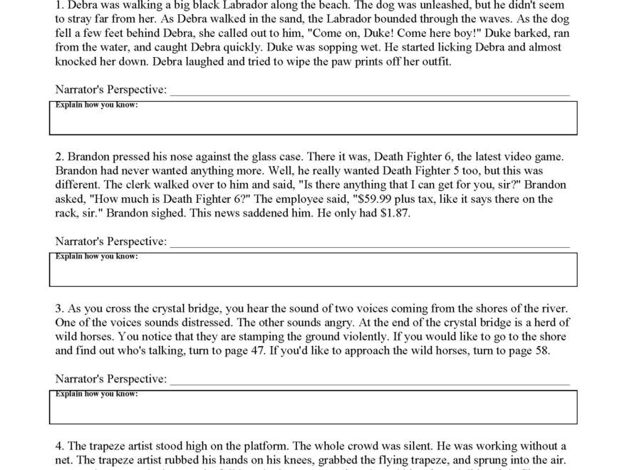 Point Of View Worksheet 7 Reading Activity