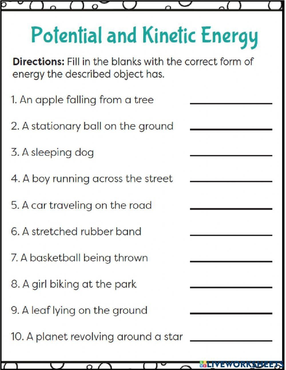 Potential And Kinetic Energy Exercise Live Worksheets Worksheets Library