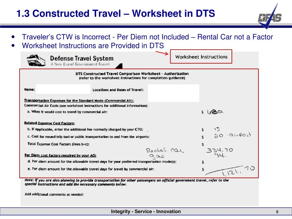 constructed travel worksheet dts