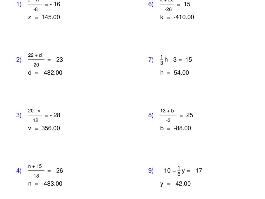 Pre Algebra Equations Two Step Equations Containing Integers Worksheets Made By Teachers