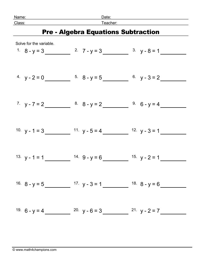 pre algebra and algebra worksheets