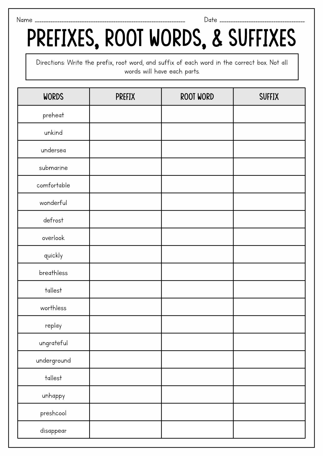 Prefix Suffix Worksheets Prefixes And Suffixes Prefixes Worksheets Library