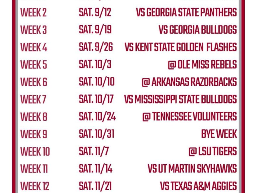 Printable Alabama Football Schedule 2020 FanDuel Research