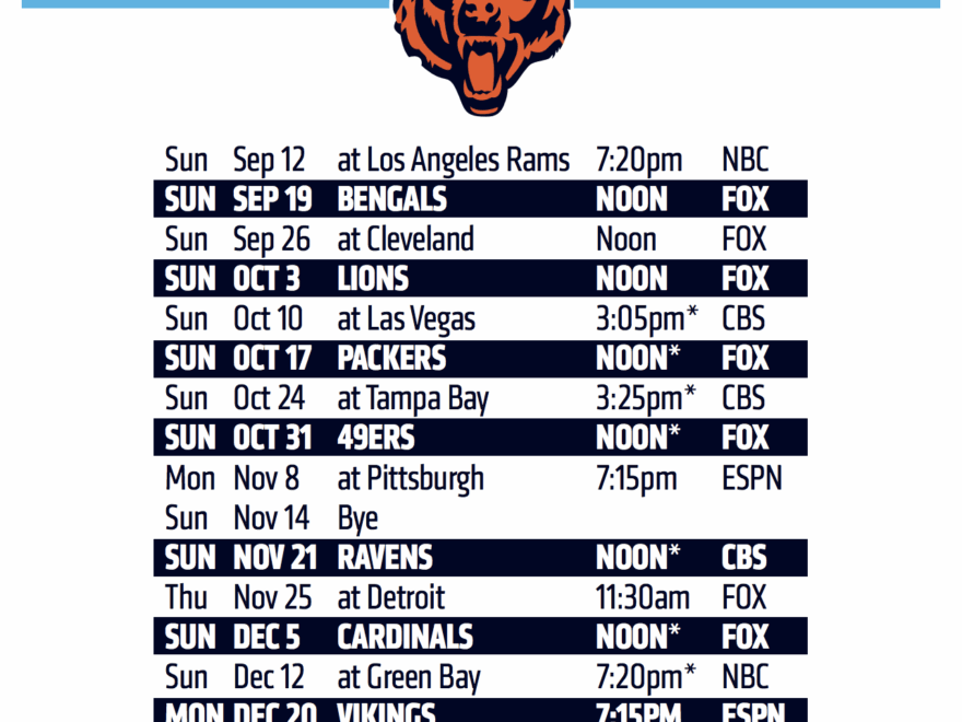 Printable Chicago Bears 2024 2025 Schedule PDF