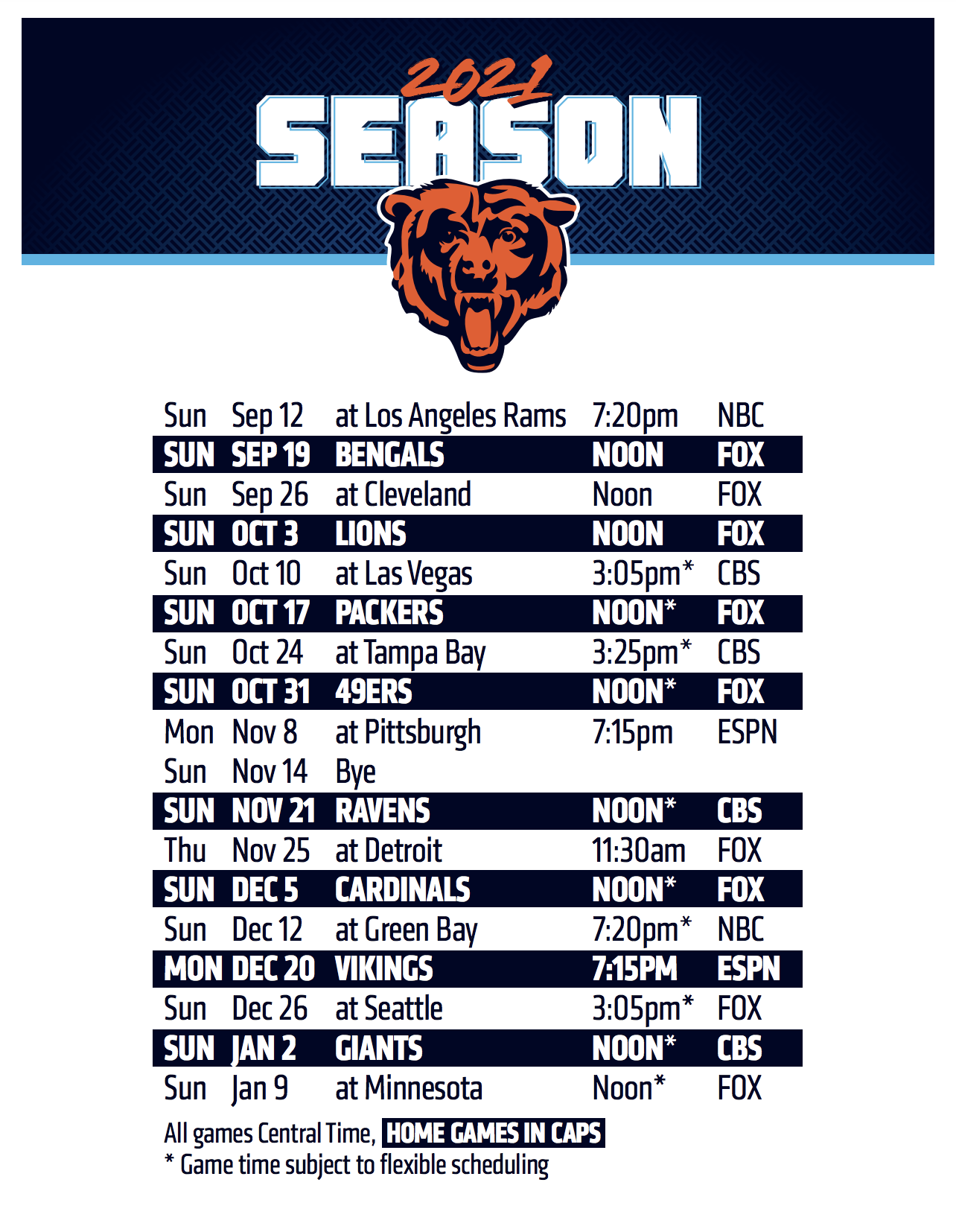 Printable Chicago Bears 2024 2025 Schedule PDF Printable Chicago Bears 2024 2025 Schedule PDF