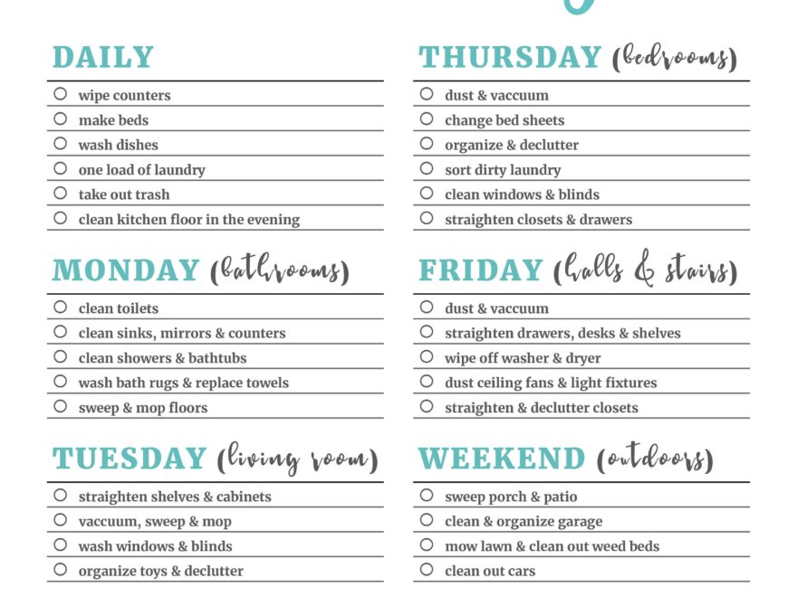 Printable Cleaning Checklists Daily Weekly Monthly Tasks
