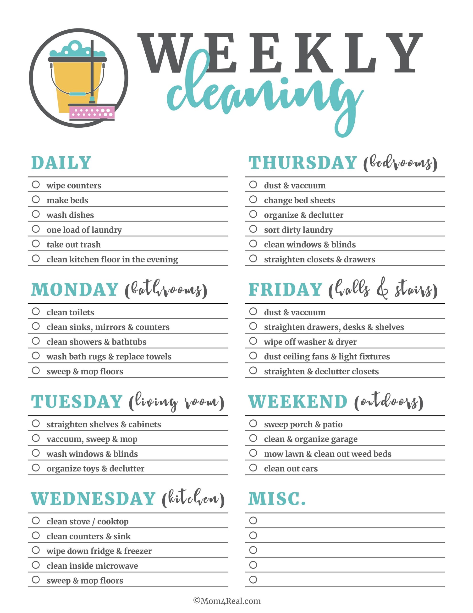 Printable Cleaning Checklists Daily Weekly Monthly Tasks  Printable Cleaning Checklists Daily Weekly Monthly Tasks