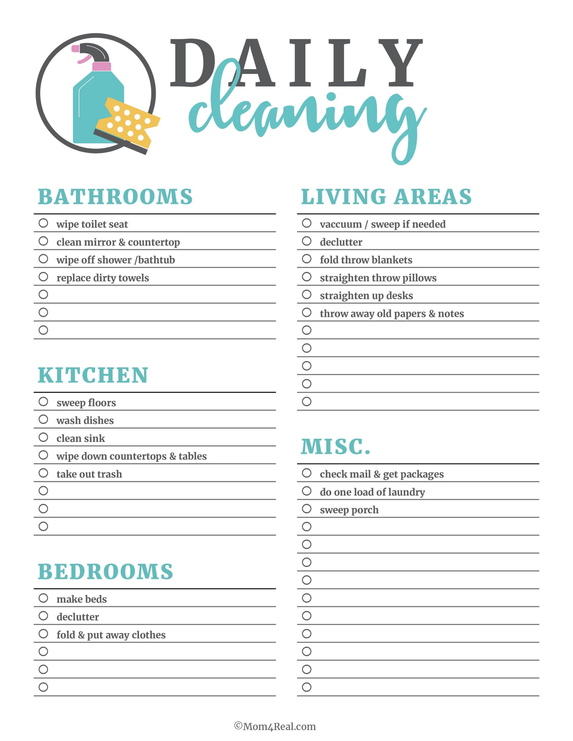 Printable Cleaning Checklists Daily Weekly Monthly Tasks  Printable Cleaning Checklists Daily Weekly Monthly Tasks