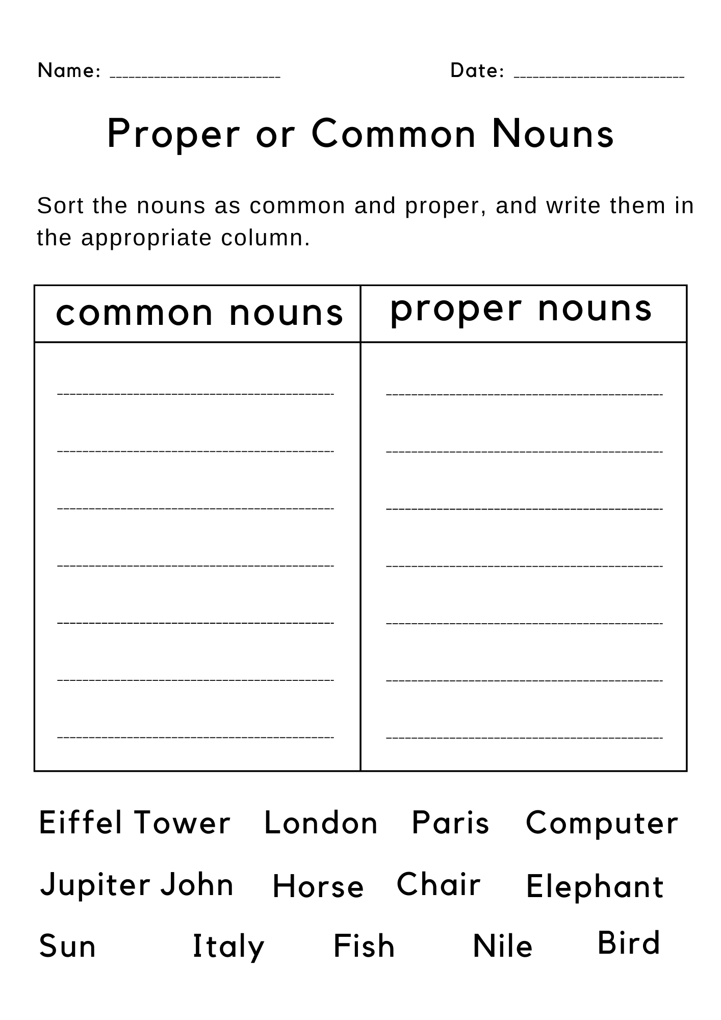 Printable Common Noun And Proper Nouns Worksheet For Grade 1 Made By Teachers Printable Common Noun And Proper Nouns Worksheet For Grade 1 Made By Teachers